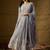 Grey faux georgette stitched gown with lace dupatta full sleeve embroidered