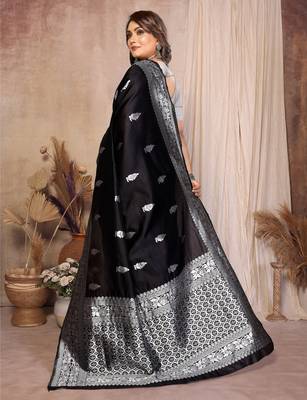 black banarasi silk jacquard saree for women 3