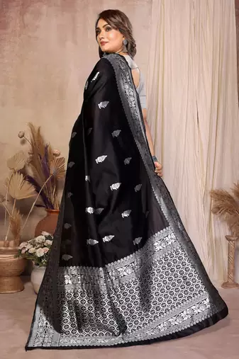 black banarasi silk jacquard saree for women