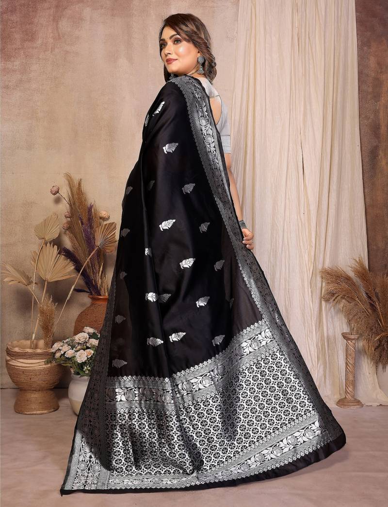 black banarasi silk jacquard saree for women
