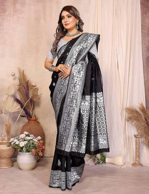 black banarasi silk jacquard saree for women 4