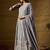 Grey faux georgette stitched gown with lace dupatta full sleeve embroidered
