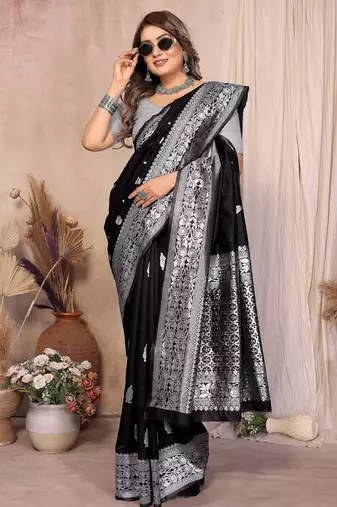 black banarasi silk jacquard saree for women