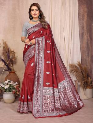 maroon banarasi silk jacquard saree for women 1