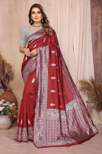 maroon banarasi silk jacquard saree for women