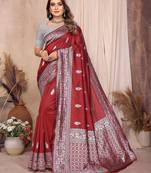 maroon banarasi silk jacquard saree for women