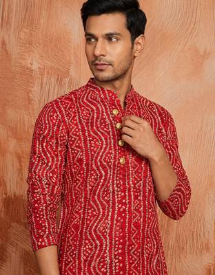 Multi shades men's red rayon kurta  full sleeve 2