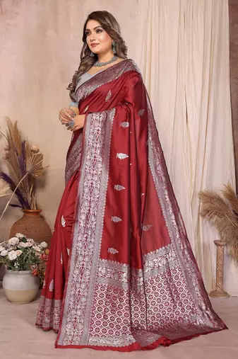 maroon banarasi silk jacquard saree for women