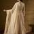 Cream faux georgette stitched gown with lace dupatta full sleeve embroidered