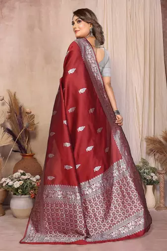 maroon banarasi silk jacquard saree for women