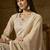 Cream faux georgette stitched gown with lace dupatta full sleeve embroidered