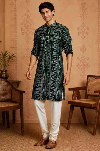 Multi shades men's green rayon kurta full sleeve