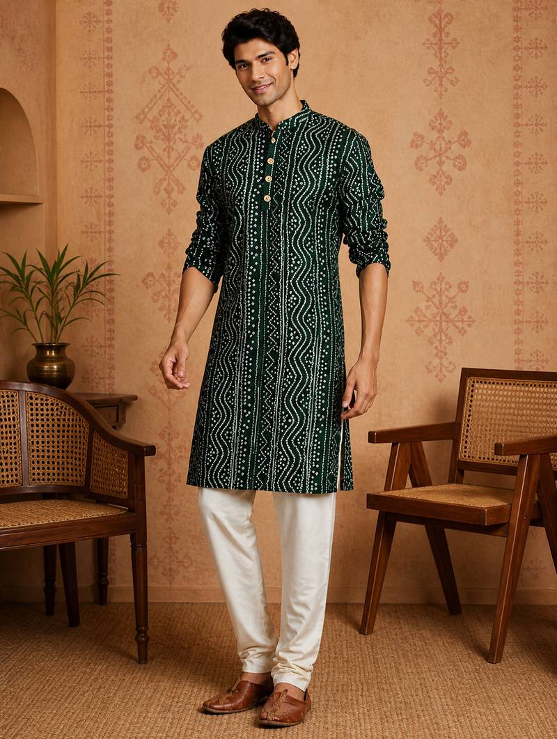 Multi shades men's green rayon kurta full sleeve