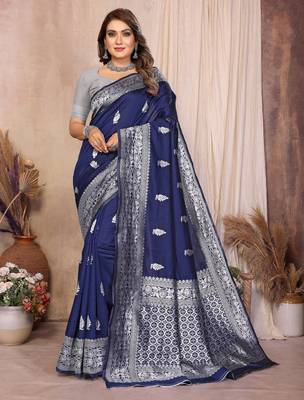 navy blue banarasi silk jacquard saree for women 1