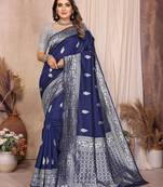 navy blue banarasi silk jacquard saree for women