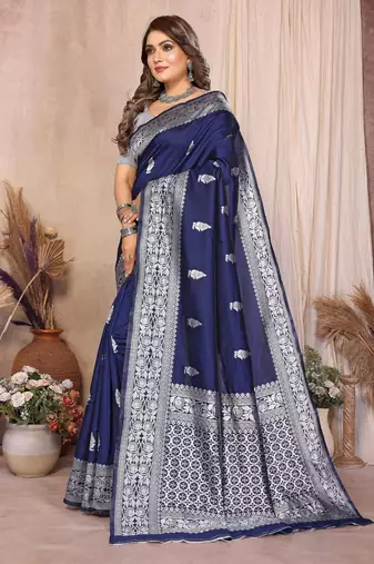 navy blue banarasi silk jacquard saree for women