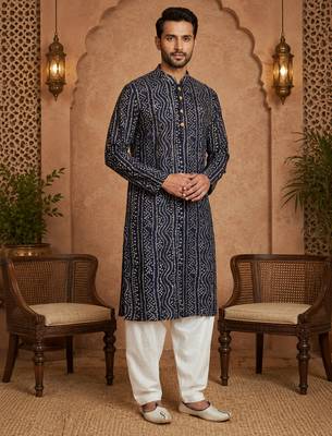 Multi shades men's navt blue rayon kurta full sleeve 2