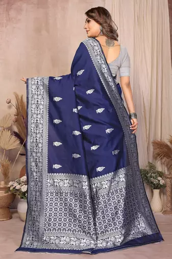 navy blue banarasi silk jacquard saree for women