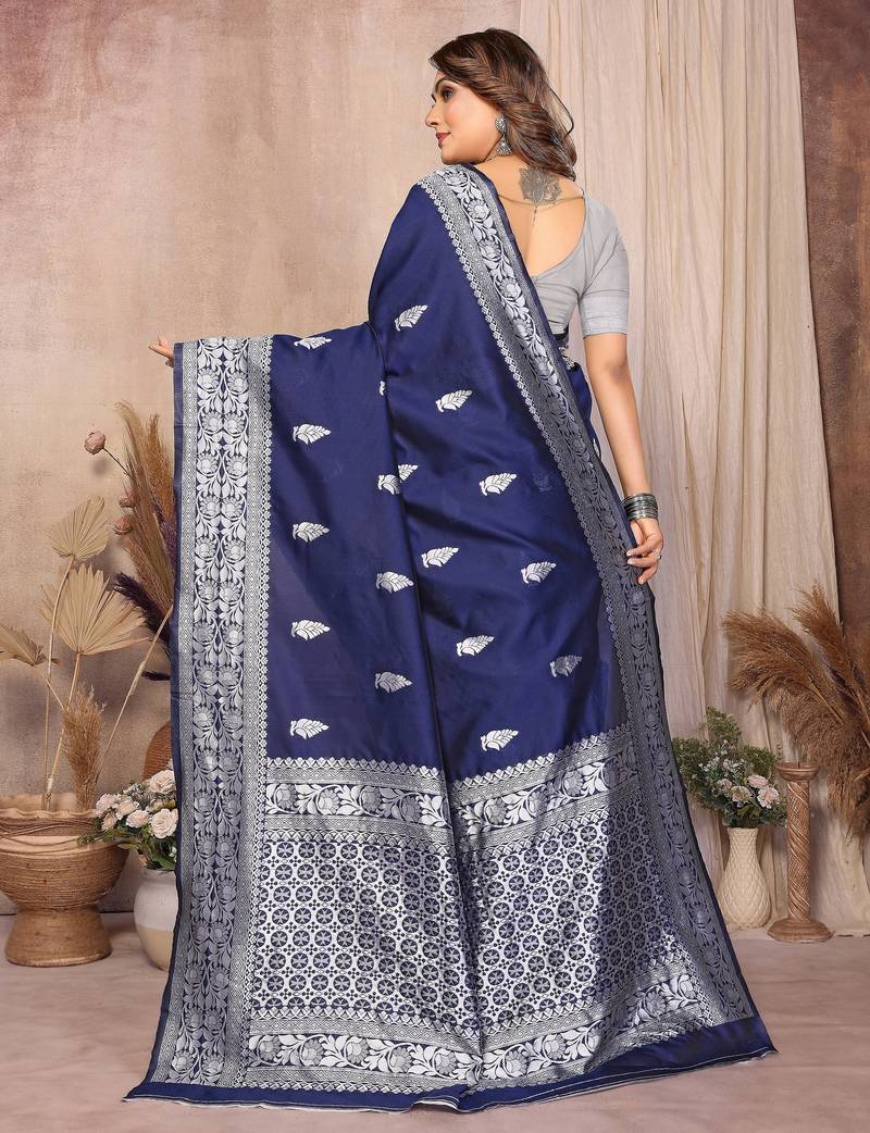 navy blue banarasi silk jacquard saree for women