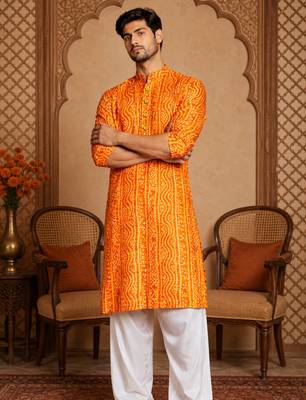 Multi shades men's mustrad rayon kurta full sleeve 2