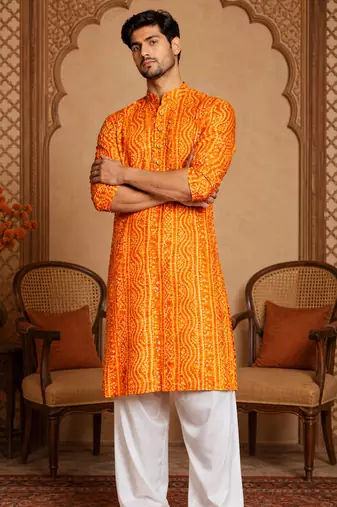 Multi shades men's mustrad rayon kurta full sleeve