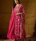 Pink chinon stitched gown with embroidered dupatta full sleeve embroidered