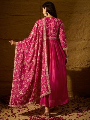 Pink chinon stitched gown with embroidered dupatta full sleeve embroidered 2