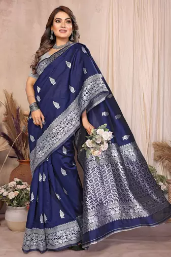 navy blue banarasi silk jacquard saree for women