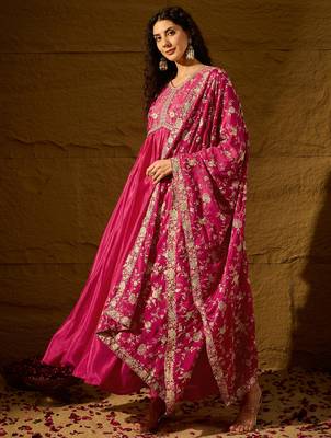 Pink chinon stitched gown with embroidered dupatta full sleeve embroidered 3