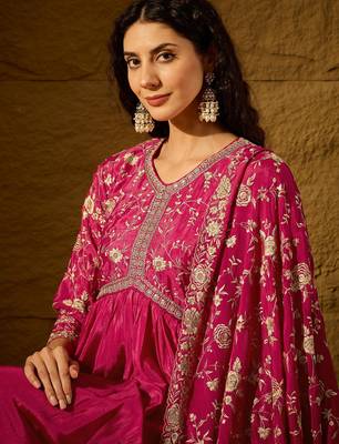 Pink chinon stitched gown with embroidered dupatta full sleeve embroidered 4