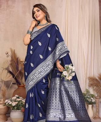 navy blue banarasi silk jacquard saree for women 5