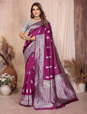 purple banarasi silk jacquard saree for women 1