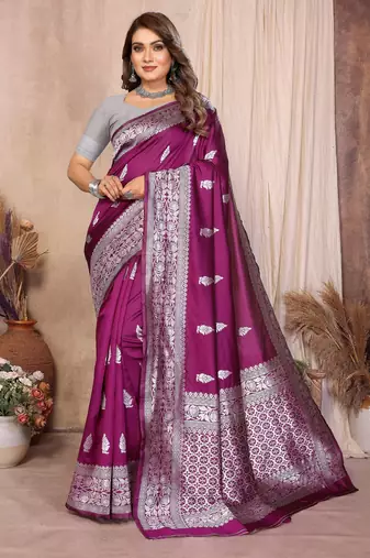 purple banarasi silk jacquard saree for women