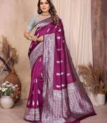 purple banarasi silk jacquard saree for women