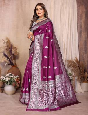 purple banarasi silk jacquard saree for women 2