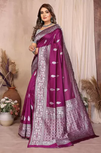 purple banarasi silk jacquard saree for women