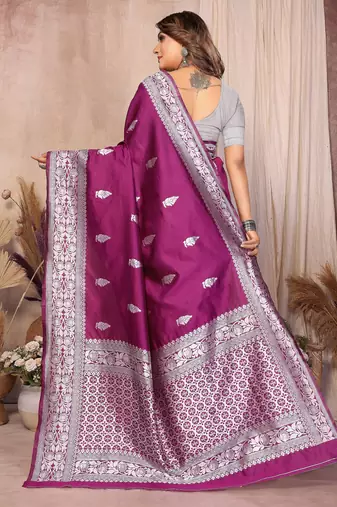 purple banarasi silk jacquard saree for women