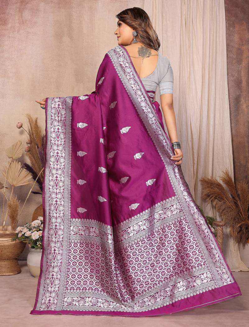 purple banarasi silk jacquard saree for women