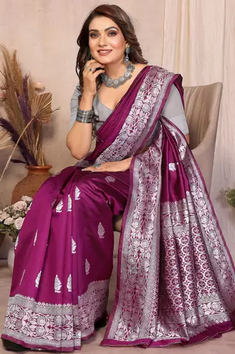 purple banarasi silk jacquard saree for women