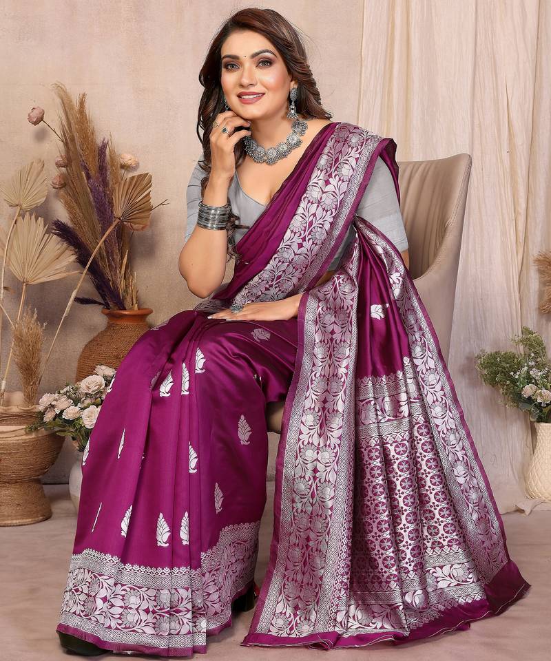 purple banarasi silk jacquard saree for women