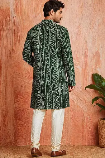 Multi shades men's green rayon kurta full sleeve