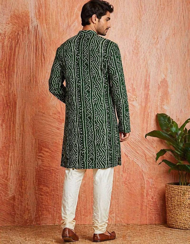 Multi shades men's green rayon kurta full sleeve