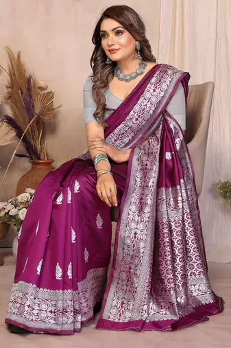 purple banarasi silk jacquard saree for women
