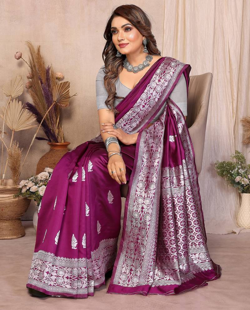 purple banarasi silk jacquard saree for women