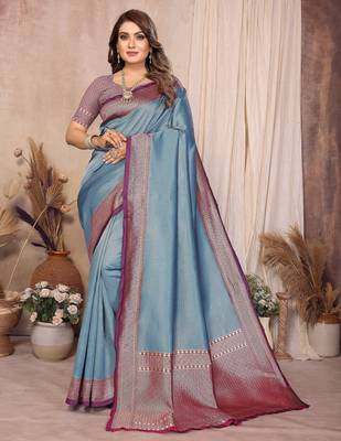 blue banarasi silk jacquard saree for women 1