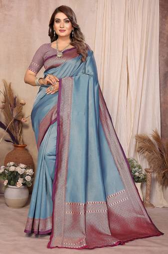blue banarasi silk jacquard saree for women