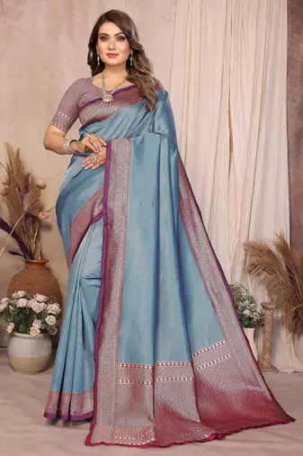 blue banarasi silk jacquard saree for women