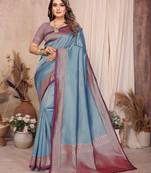 blue banarasi silk jacquard saree for women