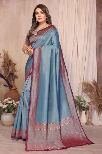 blue banarasi silk jacquard saree for women