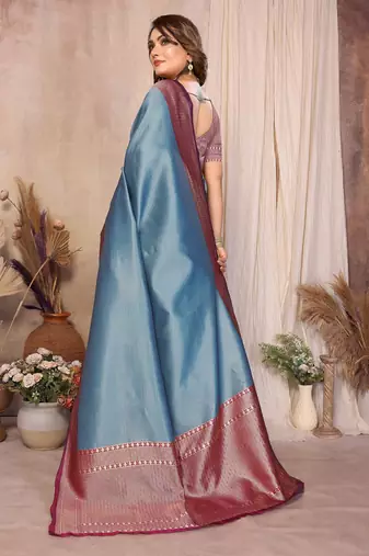 blue banarasi silk jacquard saree for women